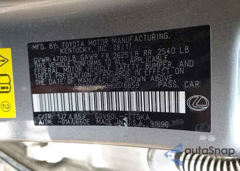 2017 Lexus Es 350 from USA, damaged, VIN 58ABK1GG0HU076659